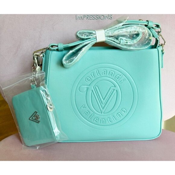 Valentino Orlandi Handbags - Valentino Orlandi Embossed Teal Vegan Leather Crossbody Bag w/ Wallet NWT